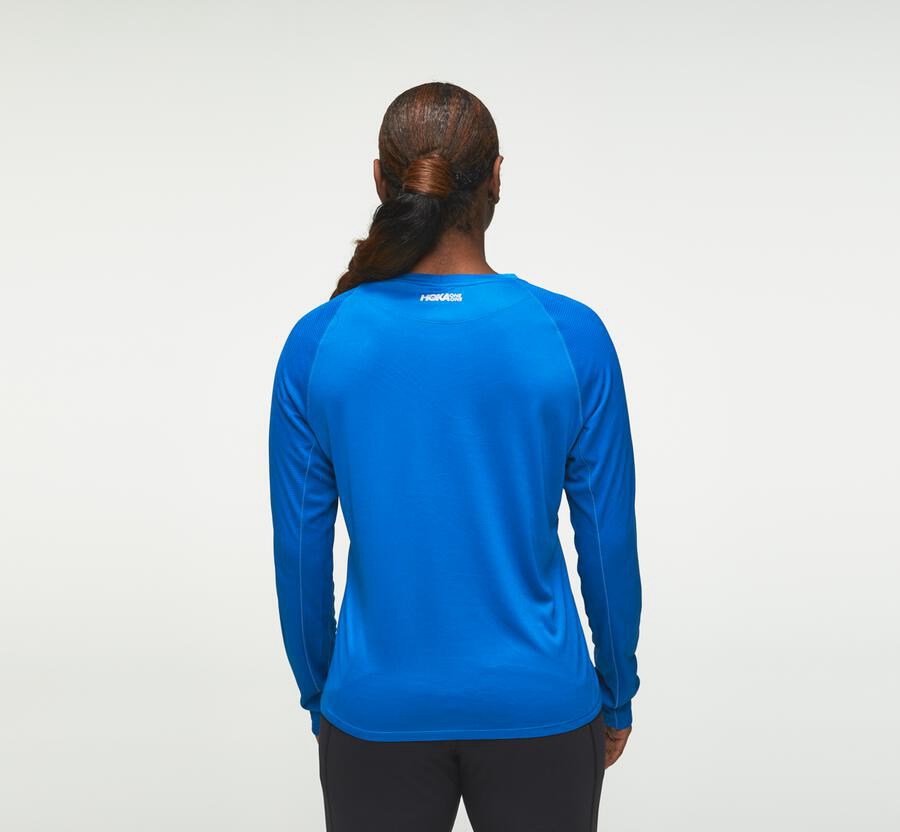 Hoka One One Top Kadın Mavi - Performance Long Sleeve - JV1082745